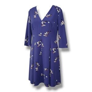 Anne Klein Blue Floral A-Line Dress Women’s Size 14 | Lined Zip-Back Fit & Flare
